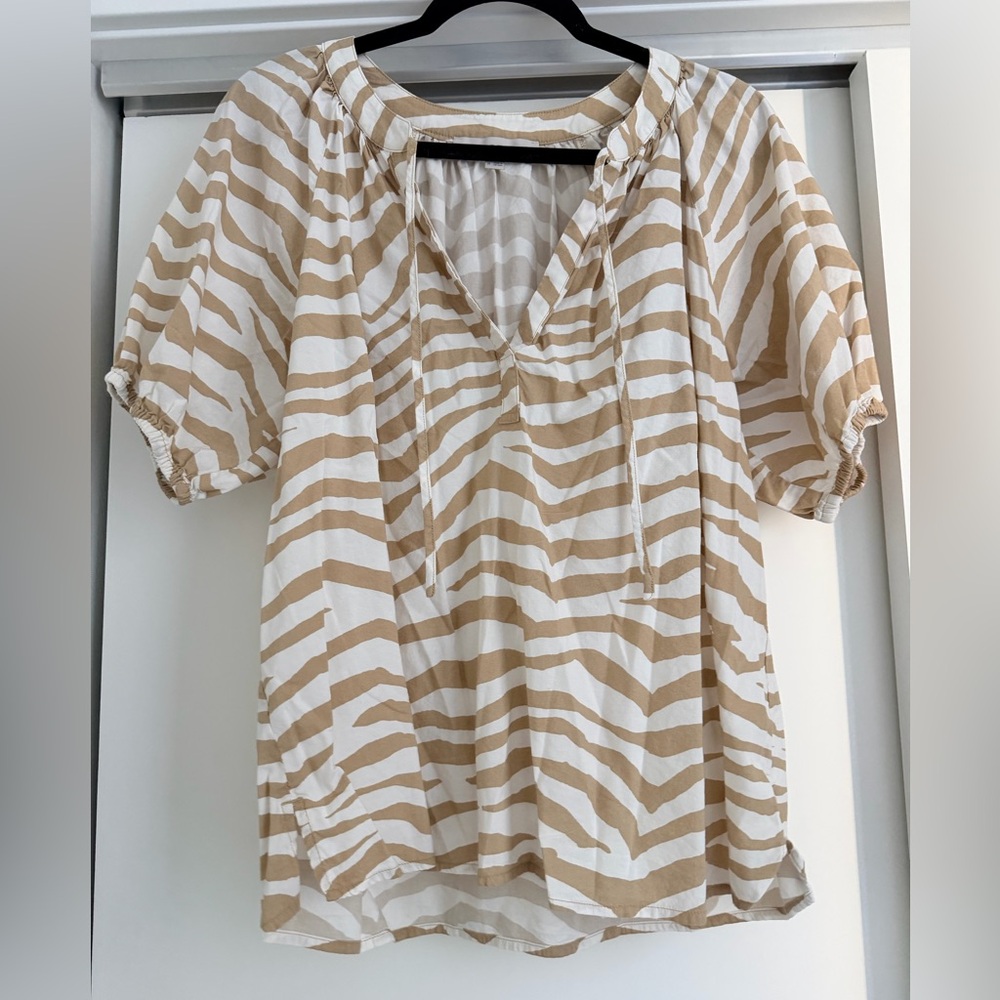 LOFT Zebra Striped Peasant Blouse